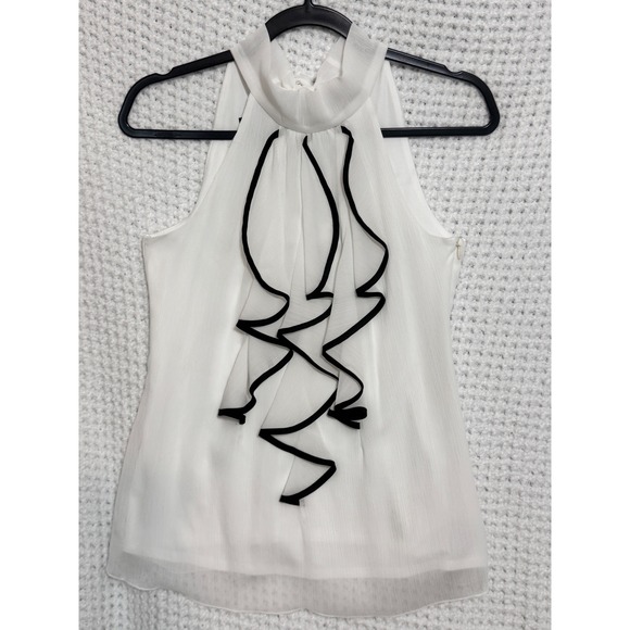 White Ruffle Halter Top Sleeveless Blouse Dressy Career Party - Picture 1 of 3